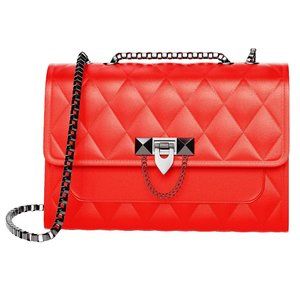 Quilted Shoulder Bags Faux Leather Crossbody Bags for Women Red-large
